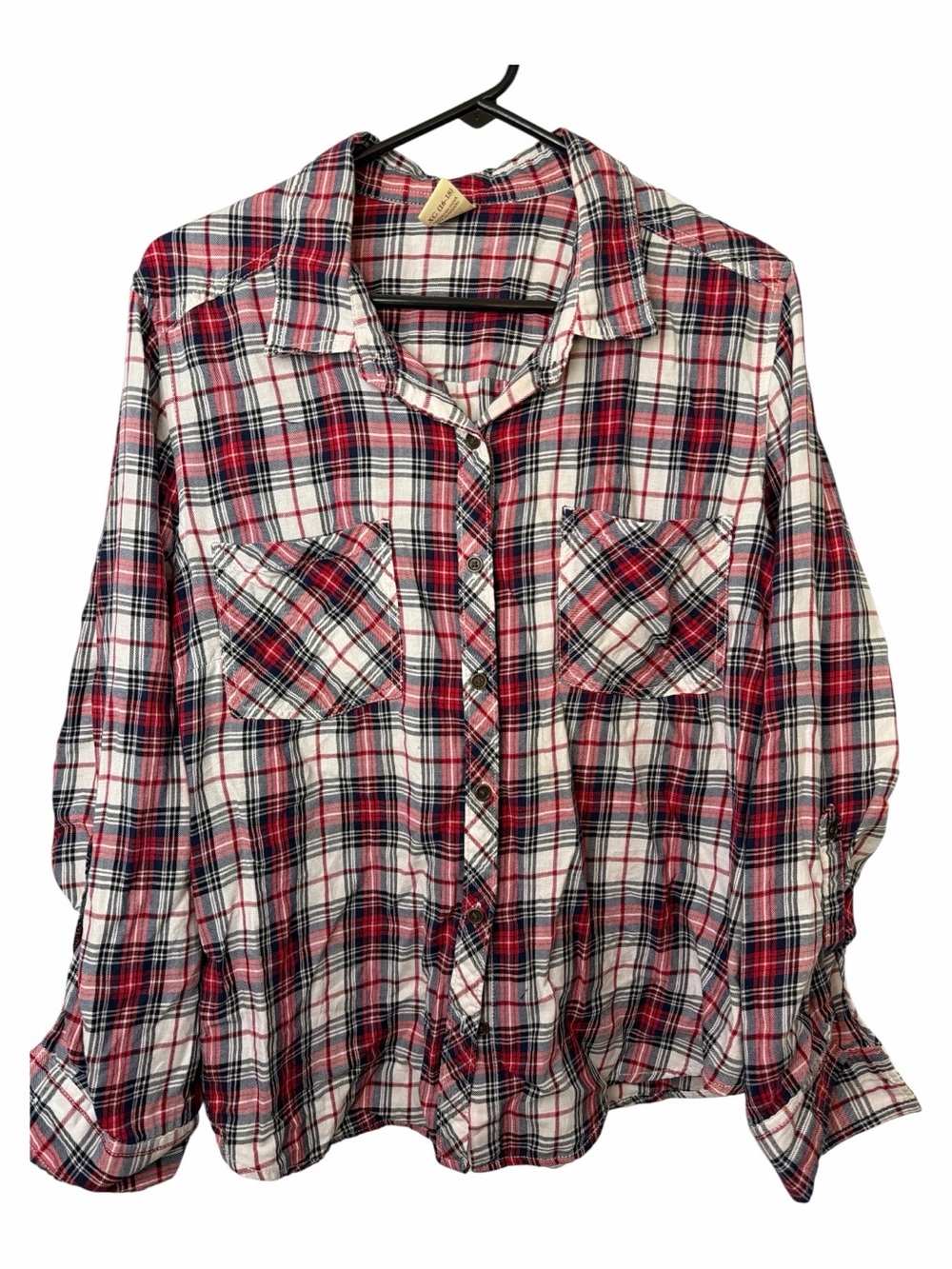 Faded Glory Red, White & Black Plaid Button-Down Flannel Shirt